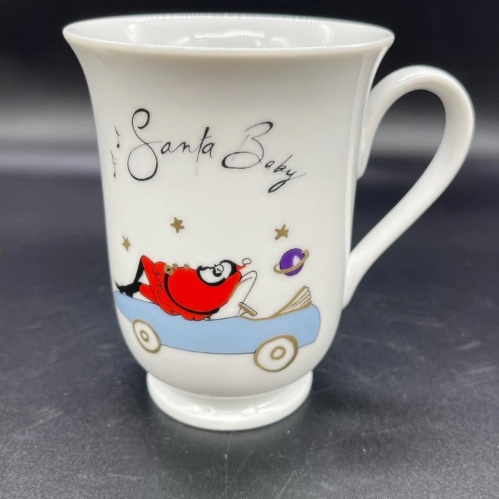 (1) SANTA BABY CHRISTMAS Holiday Coffee Mug Tea Cup Pottery Barn Sleeping Car